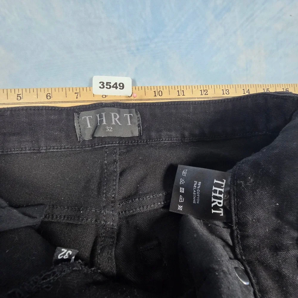 THRT Denim Mens Black Cargo Jeans Slim Fit Distressed Buckle Pockets Size 32